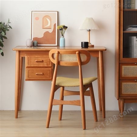 三只耳北欧全实木餐椅现代简约家用实木靠背书房椅日式樱桃木椅子