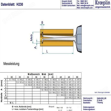 KROEPLIN内测卡规H230 运用方便 测量范围 Meb 30 – 50 mm