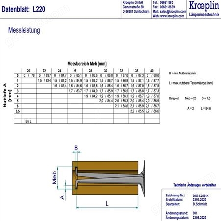 KROEPLIN外测卡规K220 测量范围 Meb 0 – 20 mm 外部测量