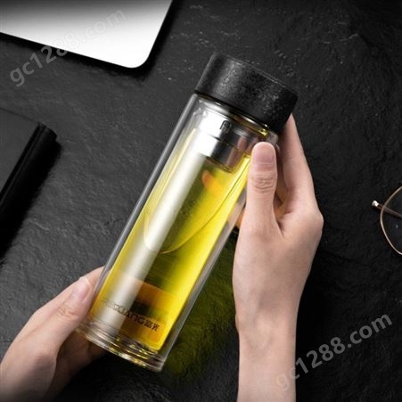 富光玻璃杯(黑色)G2139-SH-330华耀杯 双层加厚玻璃杯印logo 高硼硅玻璃杯批发代理