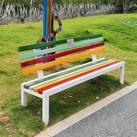 彩色户外公园椅实木休闲椅防腐长椅小区市政景观座椅定制生产