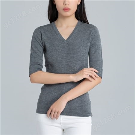 加工定制精纺V领半袖 短款纯色 经典温柔羊毛衫生产加工