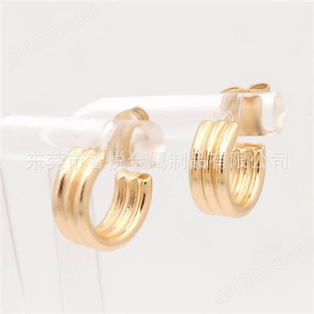 黄铜镀金耳环注塑倒模C型三环小清新简约个性耳吊饰品厂在线订购