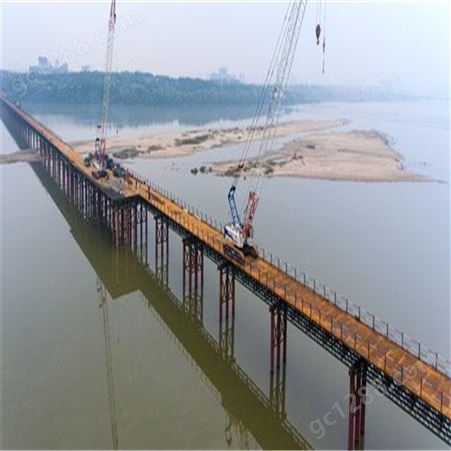 贝雷桥钢便桥施工 水上桥梁钢结构 贝雷式钢支撑桥梁装配