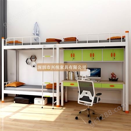下桌组合床铁艺床成人单人公寓床学生员工宿舍高架床书柜一体
